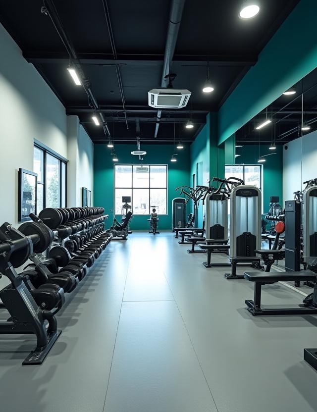 최신 기구들이 정돈된 근력 운동 공간